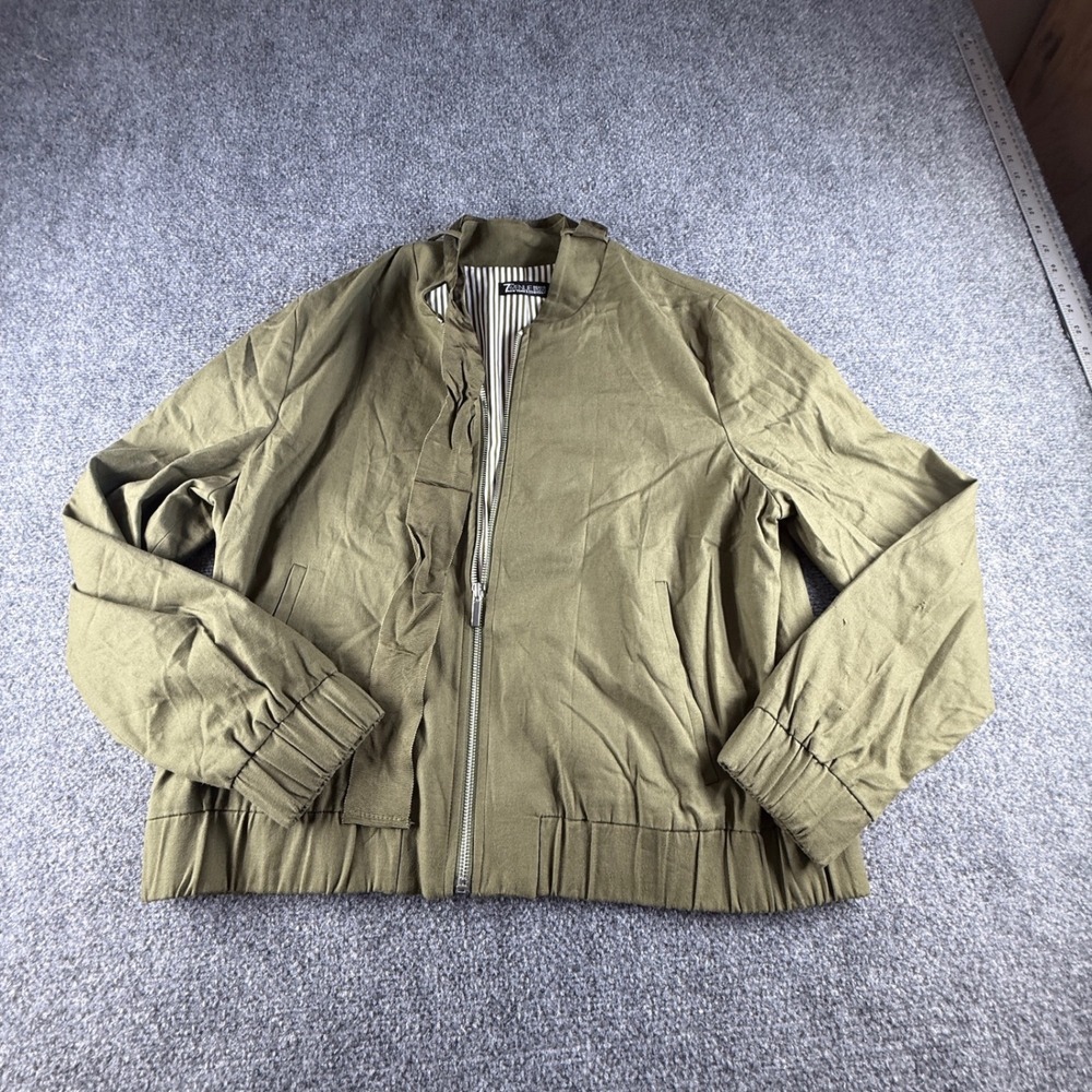 New York & Company 7th Avenue Olive Green Bomber Jacket Full Zip Size Large